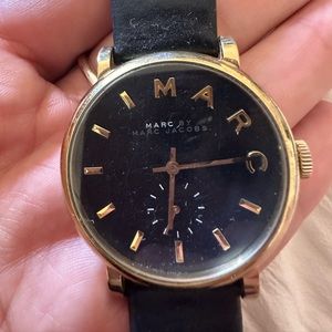 MARC black leather band watch